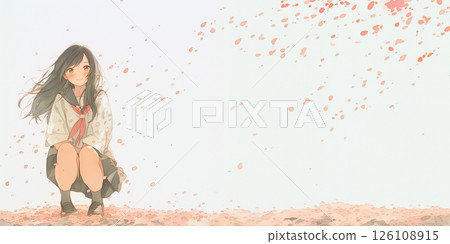 一個女孩蹲著檢查狀況 126108915