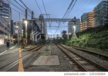 across railway tracks amidst an urban setting at dusk, Yoyogi Dec 7 2024 across railway tracks amidst an urban setting at dusk, Yoyogi Dec 7 2024 126108984