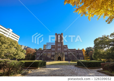 University Building in Autumn with Blue Sky and Green Lawn, Tokyo Dec 7 2024 126109032