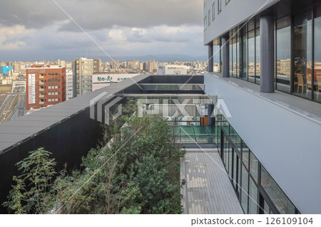 March 24 2025 Urban Building With Terrace Overlooking City Skyline, Japan March 24 2025 Urban Building With Terrace Overlooking City Skyline, Japan 126109104