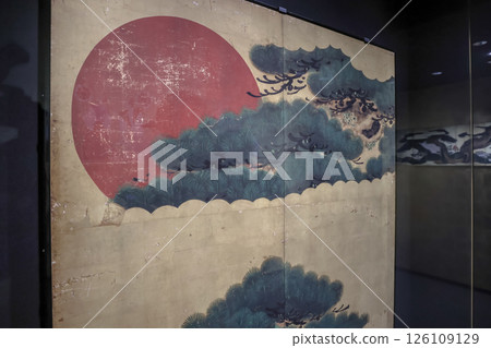 March 24 2025 Traditional Japanese Artwork Featuring a Red Sun, Japan March 24 2025 Traditional Japanese Artwork Featuring a Red Sun, Japan 126109129