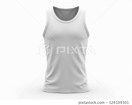 Unique white sleeveless shirt on plain background with clear focus for apparel presentation 126109301