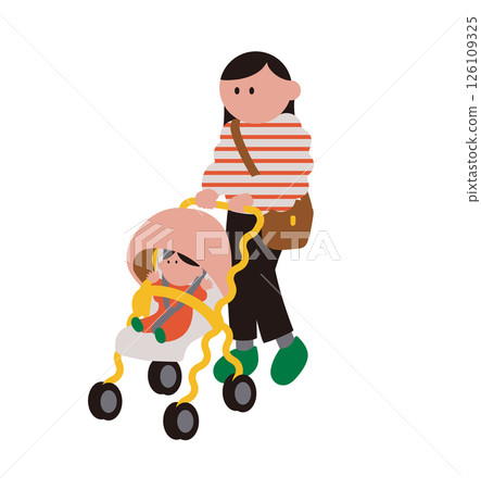 母親推著嬰兒車和走路 126109325