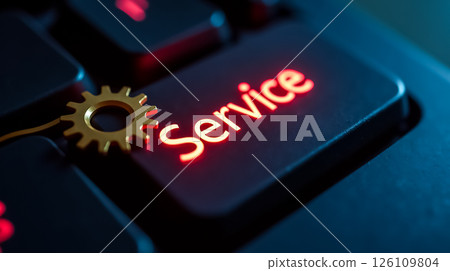 Service key illuminated on a computer keyboard, highlighting technology and assistance 126109804