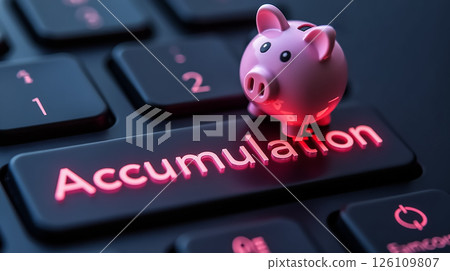 Piggy bank on a keyboard key highlighting accumulation during financial planning in a modern workspace Piggy bank on a keyboard key highlighting accumulation during financial planning in a modern workspace 126109807