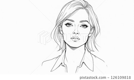 Illustration of a woman with short hair expressing confidence in minimalist style 126109818