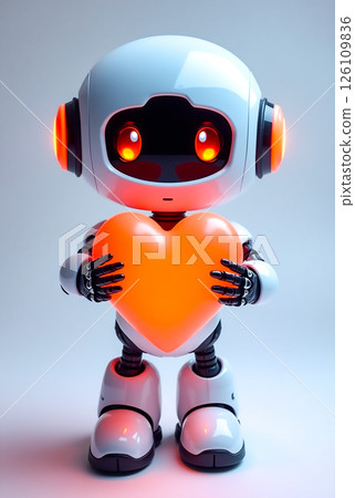 Robot holding glowing heart symbolizing love and connection in modern technology 126109836