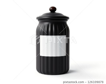 Black decorative jar with a smooth white label for personalized use in modern home styling Black decorative jar with a smooth white label for personalized use in modern home styling 126109878