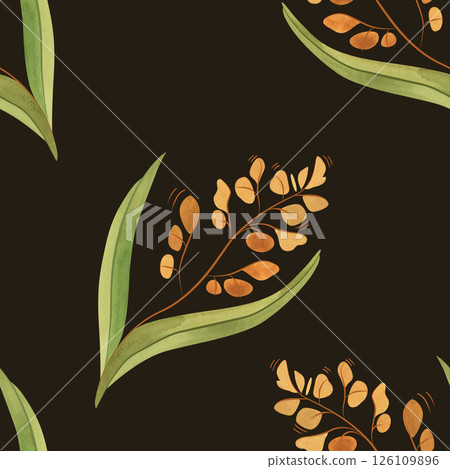 Textile seamless floral pattern with wild grasses and cereals. Design for kitchen home textiles, tablecloths, curtains, bed linen, dress fabrics, wrapping paper. 126109896