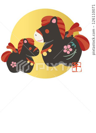 New Year's card 2026 New Year's 2026 Horse Year of the Horse Horse Clay Bell Cute Stylish Template Illustration material Vertical 126110071