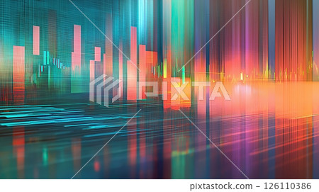 digital illustration of a stock market chart. The chart is made up of multiple bars of different colors, each representing a different stock price.	 126110386