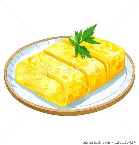 Watercolor illustration of tamagoyaki (rolled egg) - AI generation Watercolor illustration of tamagoyaki (rolled egg) - AI generation 126110424