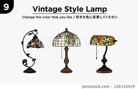 具有復古風格的老式燈籠。經典、優雅、日式彩色玻璃美學和創意物品，滿足最高需求。 126110429