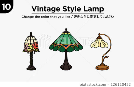 具有復古風格的老式燈籠。經典、優雅、日式彩色玻璃美學和創意物品，滿足最高需求。 126110432