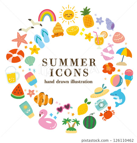 Enjoy summer with cute icons round frame 126110462