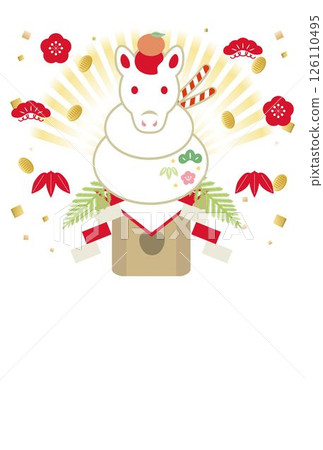 2026新年賀卡2026年馬馬勝鏡餅元旦生肖可愛明信片模板 126110495