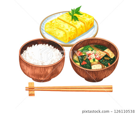Watercolor style Japanese breakfast illustration AI generation 126110538