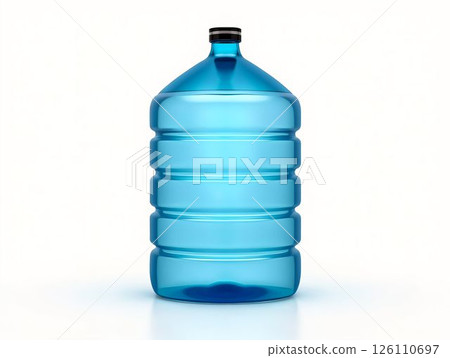 Large blue water jug sitting on a white background with a simple design and no labels or distractions 126110697