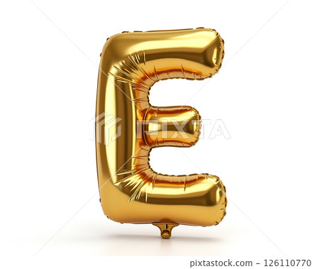 Decorative golden balloon shaped like the letter E for celebrations and events Decorative golden balloon shaped like the letter E for celebrations and events 126110770