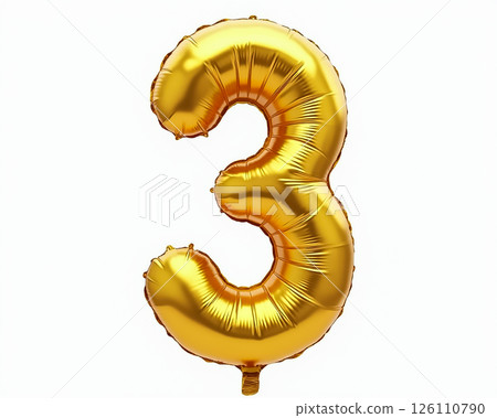 Golden number three balloon decoration for celebratory events and birthdays 126110790