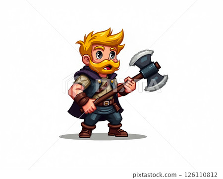 Bold warrior character with a large axe ready for adventure in a fantasy setting Bold warrior character with a large axe ready for adventure in a fantasy setting 126110812