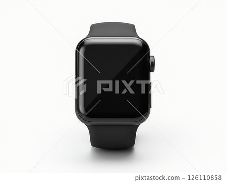 Modern smartwatch with sleek black design on a minimalist background showcasing advanced technology and style 126110858