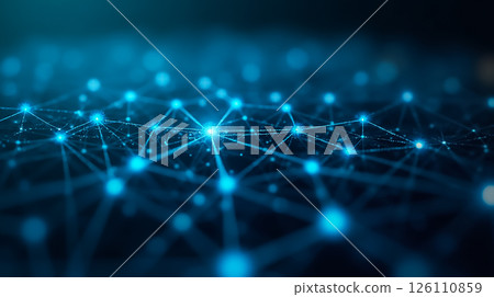 Digital network connections create a vast web of light in a futuristic setting during a nighttime backdrop 126110859