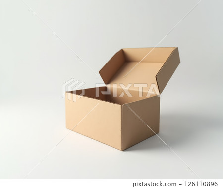 Open cardboard box on a neutral background showing emptiness and potential for various uses Open cardboard box on a neutral background showing emptiness and potential for various uses 126110896
