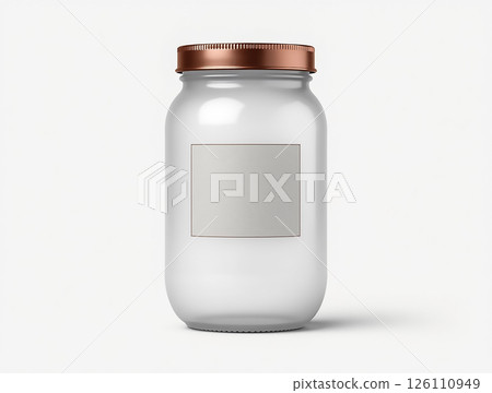 Clear glass jar with copper lid, ideal for organizing and storing kitchen essentials or crafting supplies Clear glass jar with copper lid, ideal for organizing and storing kitchen essentials or crafting supplies 126110949