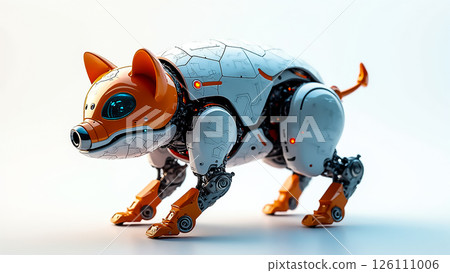 Futuristic robotic dog exploring a minimalist studio environment with detailed mechanics and vibrant colors Futuristic robotic dog exploring a minimalist studio environment with detailed mechanics and vibrant colors 126111006