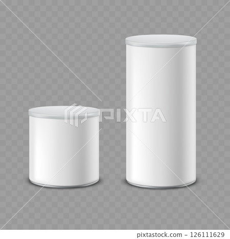 Realistic Blank White Metal Food Can Mockups, Different Sizes. Vector 126111629