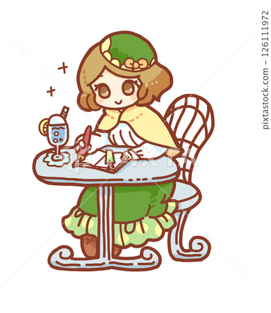 一個留著波波頭的女孩在桌邊寫字 126111972