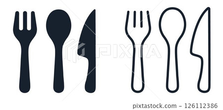 Fork, knife, spoon cute simple icons, restaurant symbols, cutlery, food app icon Fork, knife, spoon cute simple icons, restaurant symbols, cutlery, food app icon 126112386