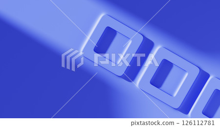 3d blue background with abstract diagonal line pattern. Relief square frames with rounded corners, light and shadow on wall. Futuristic architecture design, modern minimal wallpaper. 3D illustration 126112781