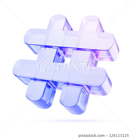 3d glass holographic transparent hashtag symbol. Isolated crystal number sign with purple gradient texture render. Iridescent hash tag icon for social media, comment and tweet message. 3D illustration 3d glass holographic transparent hashtag symbol. Isolated crystal number sign with purple gradient texture render. Iridescent hash tag icon for social media, comment and tweet message. 3D illustration 126113125