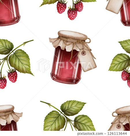 Jam and raspberry seamless pattern 126113644