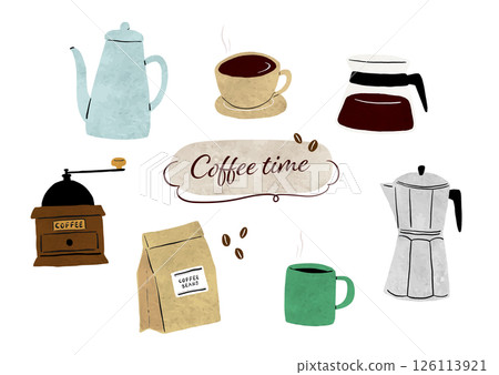 水彩手繪咖啡用品插圖集 126113921