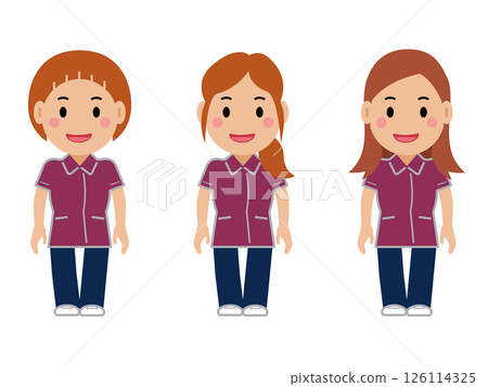 A female nurse in a maroon uniform with a smile and her hands down. Part 2 A female nurse in a maroon uniform with a smile and her hands down. Part 2 126114325