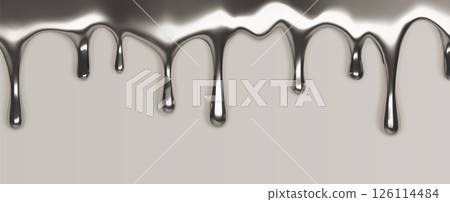 Metallic silver liquid drips border 126114484