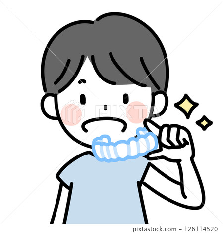 Illustration of a child wearing a mouthpiece for pediatric orthodontics 126114520