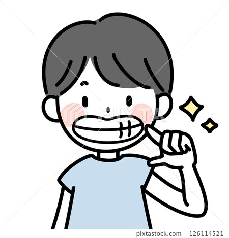Illustration of a child with his mouth open showing his teeth 126114521