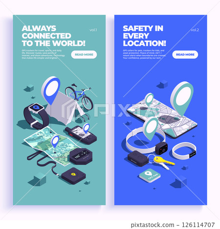 GPS Navigation Isometric Banners vertical 126114707