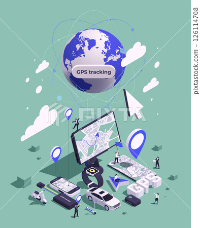 GPS Navigation Isometric Composition 126114708