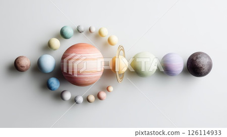 Solar System with Planets and Moons in Beautiful Arrangement 126114933