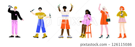Man and Woman Drinking Alcoholic Beverage and Cocktail Enjoying Friday Party Vector Set 126115086