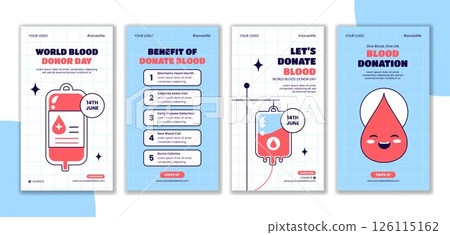 Flat Vector Illustration of World Blood Donor Day Social Media Stories Design Template 126115162