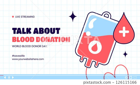 Flat Cartoon Vector of World Blood Donor Day Video Thumbnail Design 126115166
