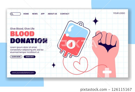 Vector Social Media Landing Page for Blood Donation Day in Flat Design 126115167