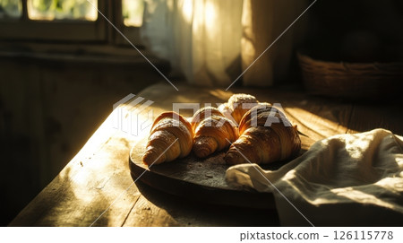 Bakers hands dust powdered sugar over a chocolate cake in dramatic light. Elegant scene for dessert, baking, and gourmet themes. 126115778