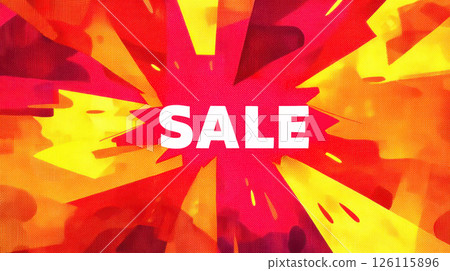 Bright red, yellow, and orange hues create an energetic sale background with dynamic light rays. Ideal for commercial ads and event promotions to attract attention during shopping seasons. 126115896
